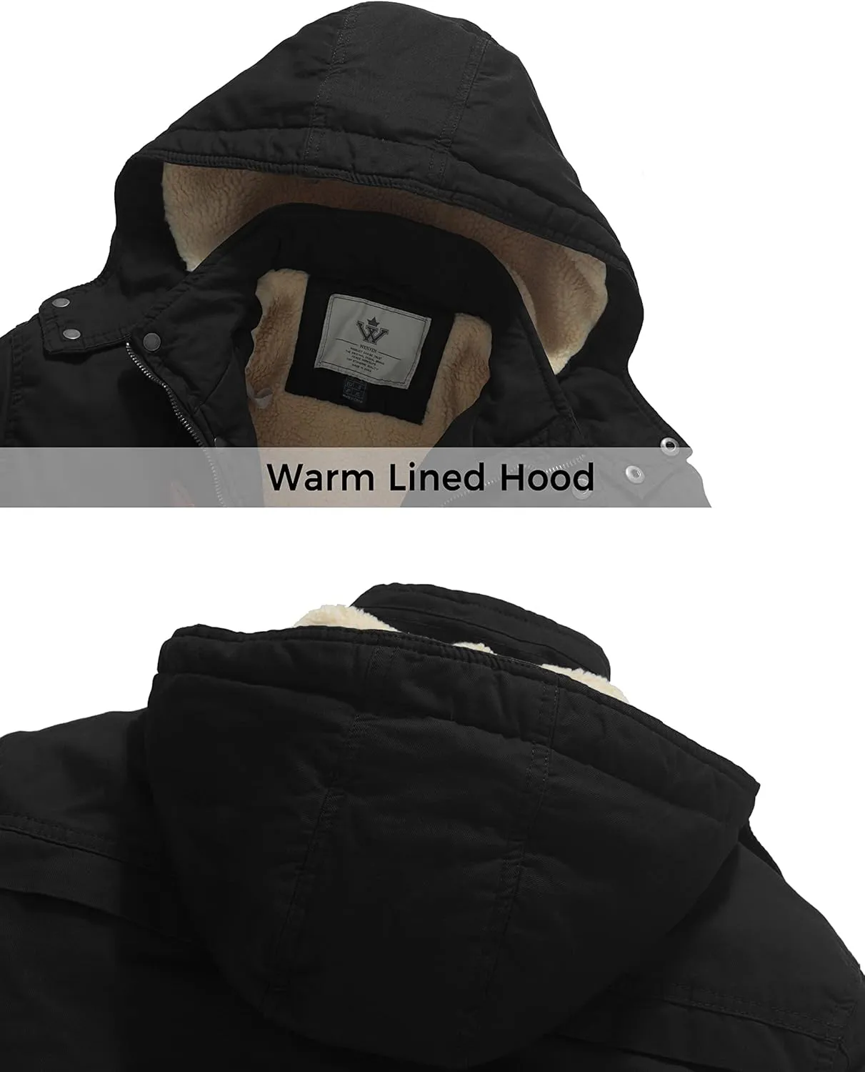 WenVen Men's Winter Sherpa Parka Mid Length Thicken Military Style Warm Jacket with Removable Hood