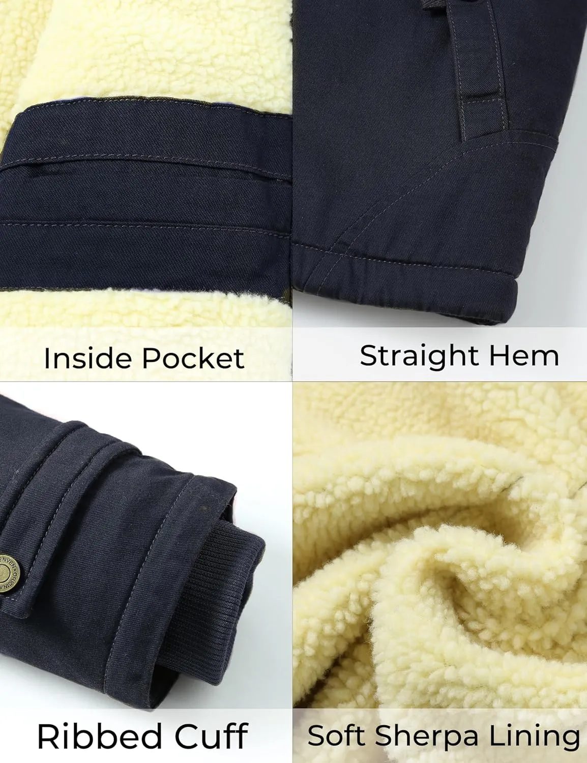 WenVen Men's Winter Sherpa Parka Mid Length Thicken Military Style Warm Jacket with Removable Hood