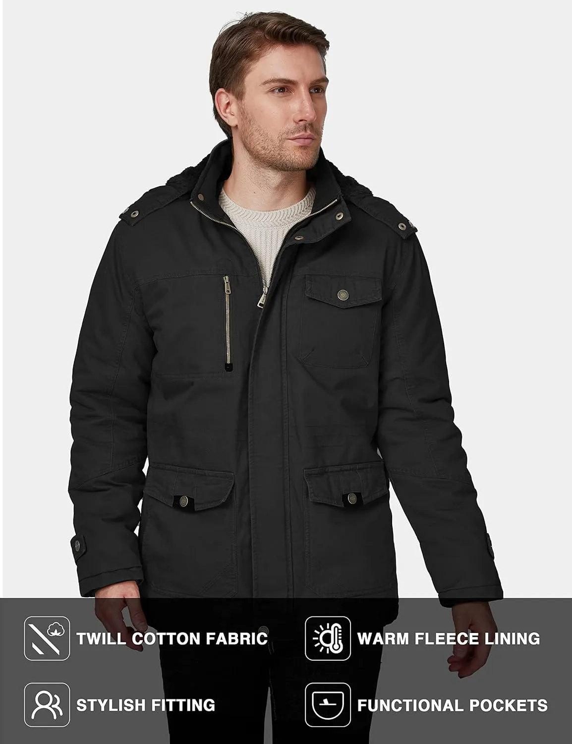 WenVen Men's Winter Thicken Cotton Parka Jacket Warm Coat with Removable Hood