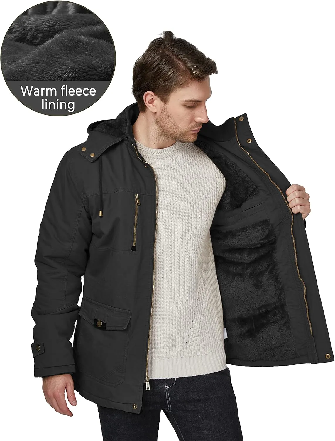 WenVen Men's Winter Thicken Cotton Parka Jacket Warm Coat with Removable Hood