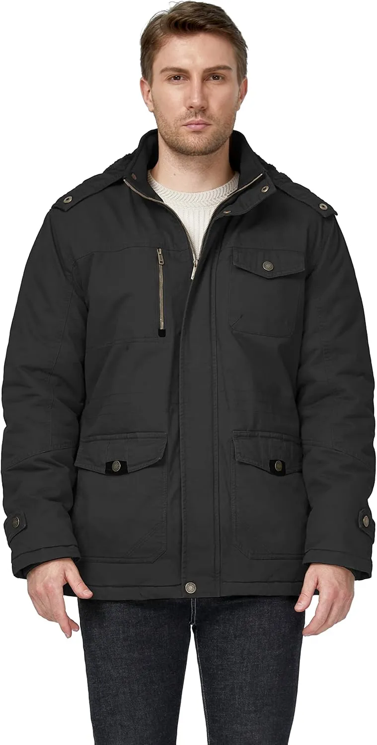WenVen Men's Winter Thicken Cotton Parka Jacket Warm Coat with Removable Hood