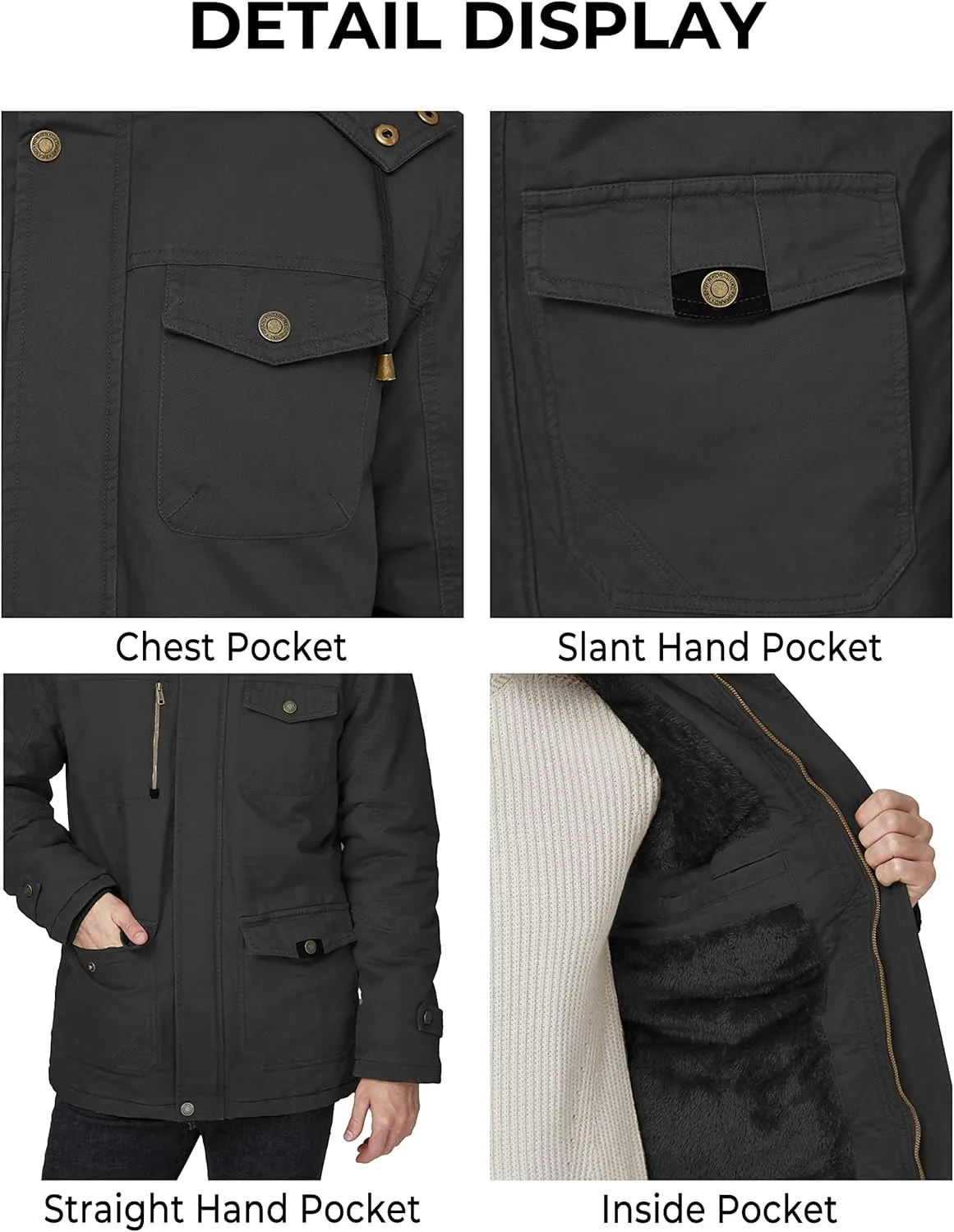WenVen Men's Winter Thicken Cotton Parka Jacket Warm Coat with Removable Hood