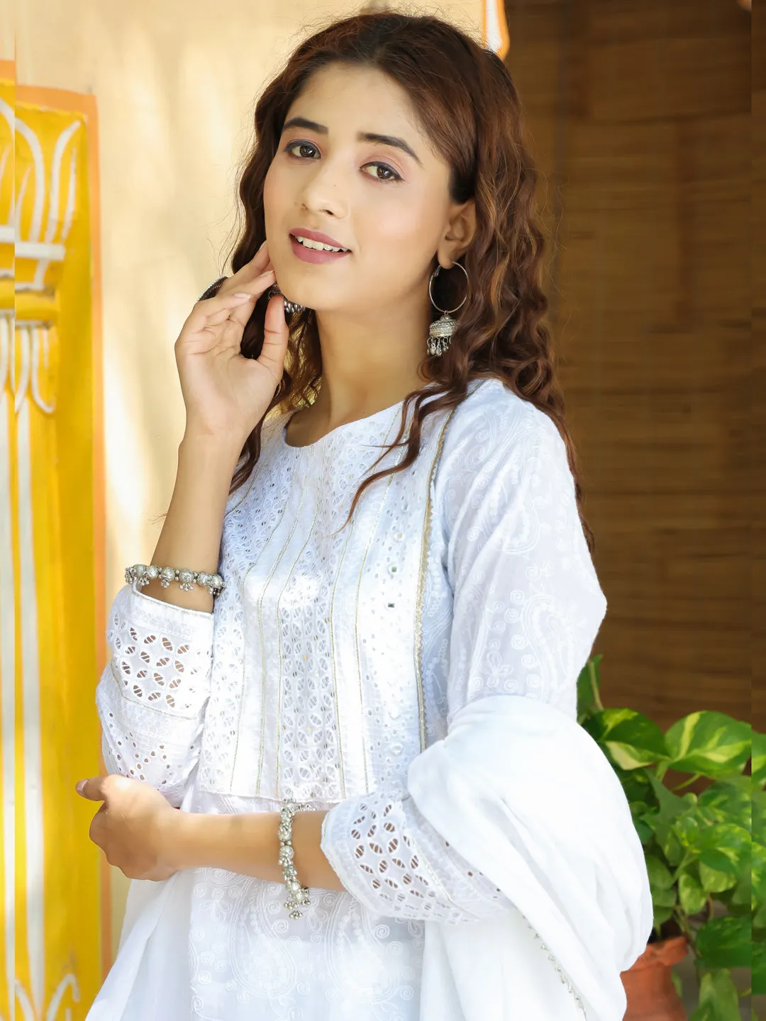 White Solid Dupatta Set