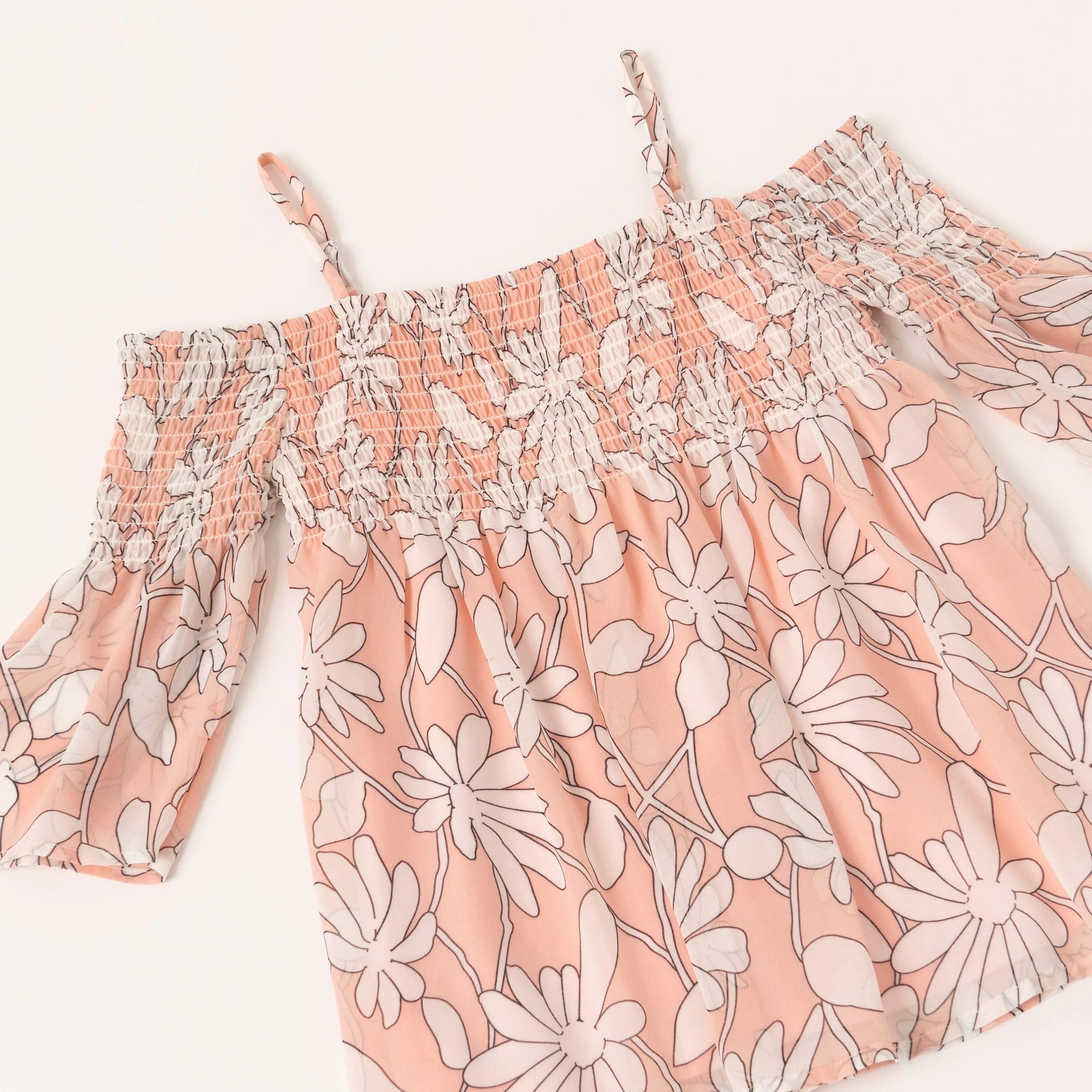 Wispy Floral Smocked Cold Shoulder Top