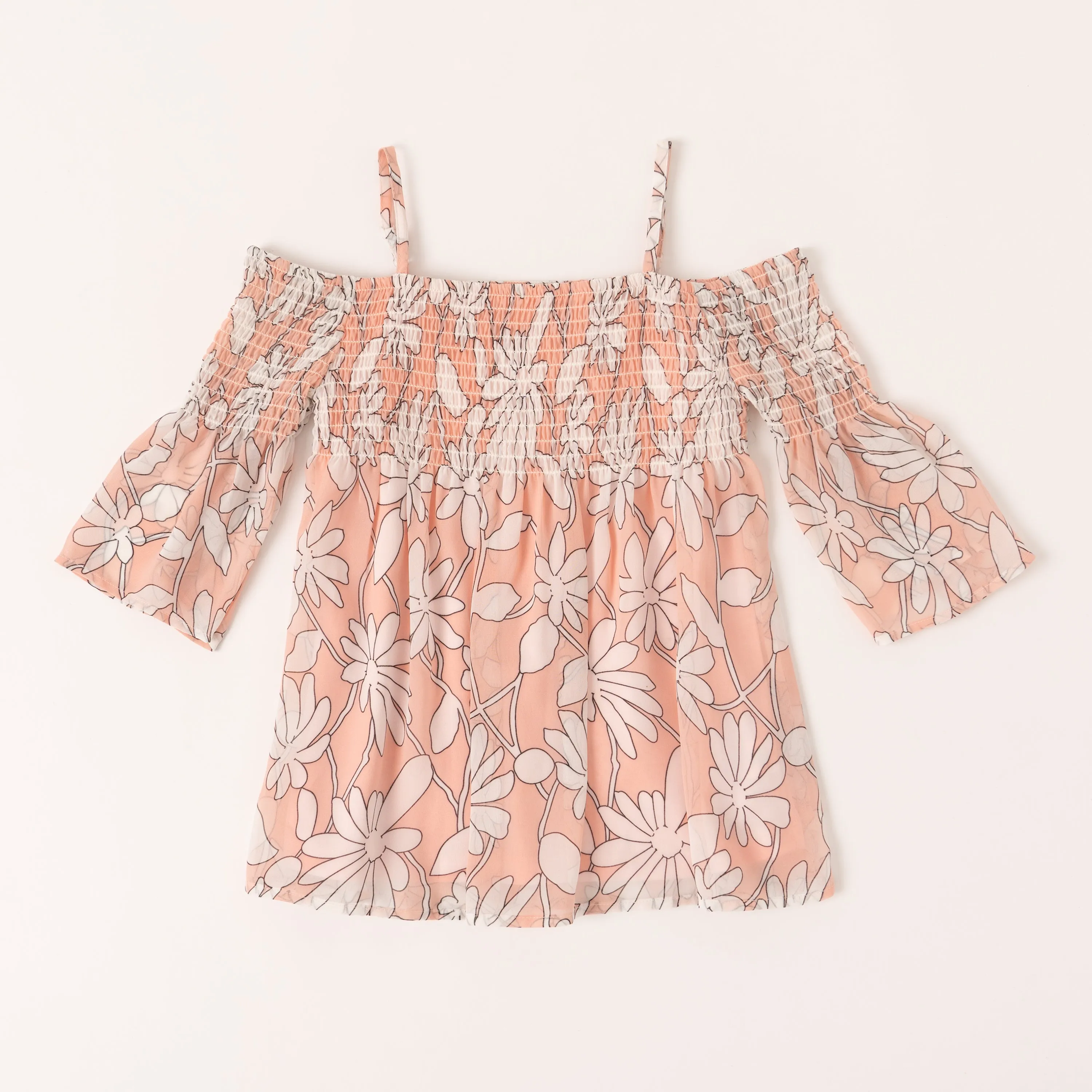Wispy Floral Smocked Cold Shoulder Top
