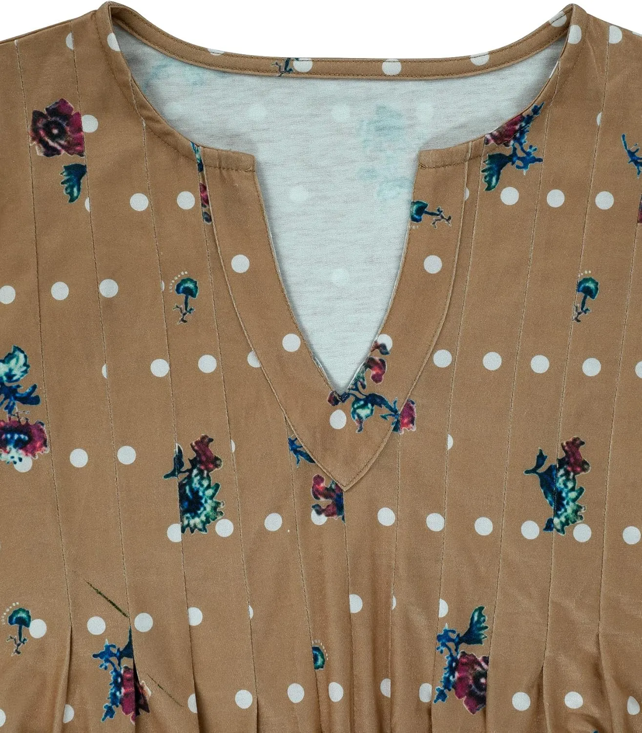 WLLW Women Bohemian Short Sleeve V Neck Floral Print T Shirt Babydoll Shirt Blouse Tunic Top
