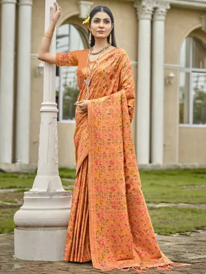 Women Orange Silk Saree With Un Stitched Blouse