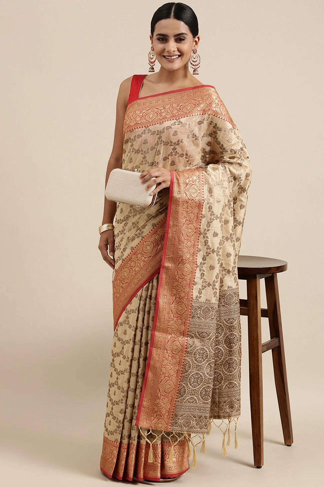 Women Party Wear Jari Weaving Cotton Silk Saree with Un Stitched Blouse