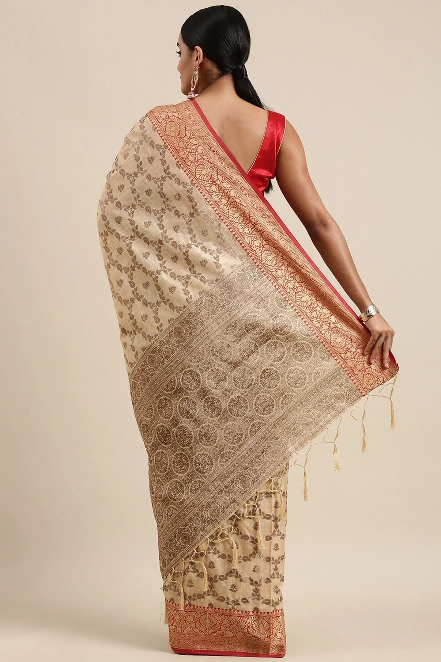 Women Party Wear Jari Weaving Cotton Silk Saree with Un Stitched Blouse