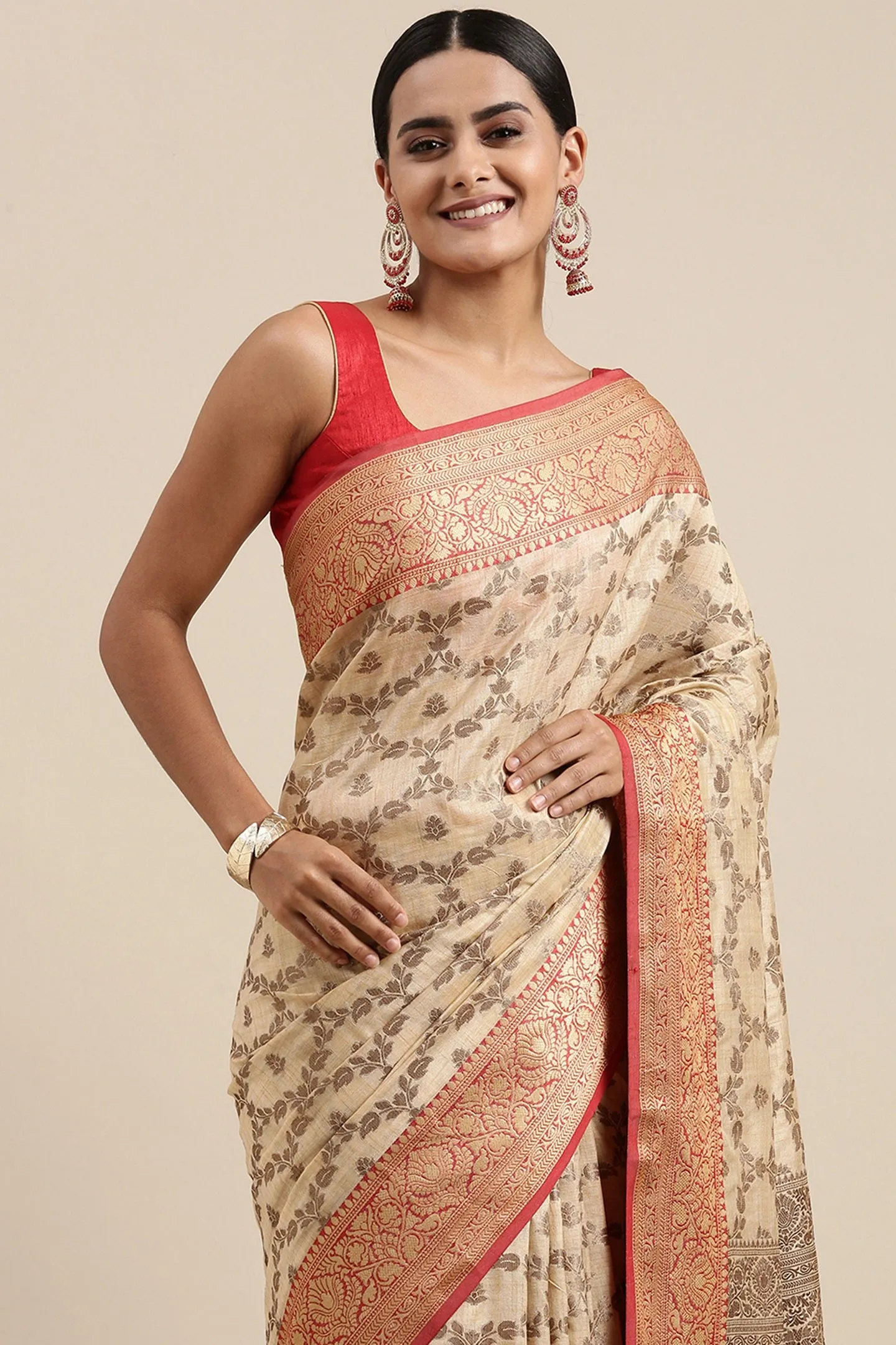 Women Party Wear Jari Weaving Cotton Silk Saree with Un Stitched Blouse