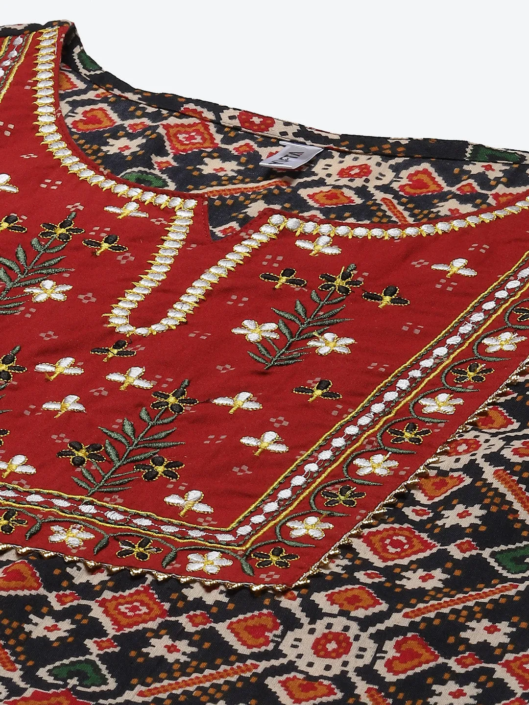 Women Red And Black Pure Cotton Kurta Set With Dupatta