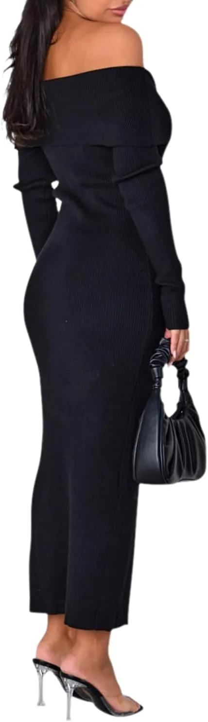 Women Sleeveless Off Shoulder Split Evening Cocktail Long Dress