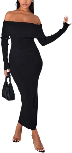 Women Sleeveless Off Shoulder Split Evening Cocktail Long Dress