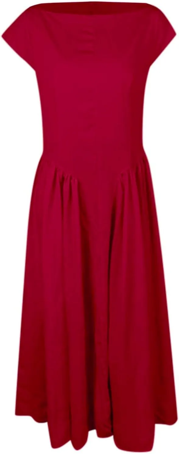 Women Summer Casual Dress Flowy Waist A-Line Midi Dress for Vacation Party Wedding Guest Formal Evening Gown