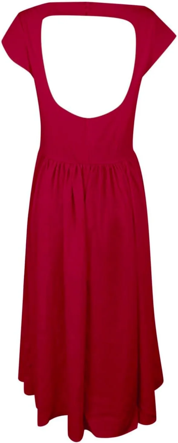 Women Summer Casual Dress Flowy Waist A-Line Midi Dress for Vacation Party Wedding Guest Formal Evening Gown