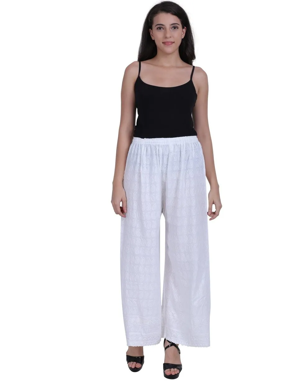 Women's 100% Pure & Soft Rayon Palazzo (Free Size) White