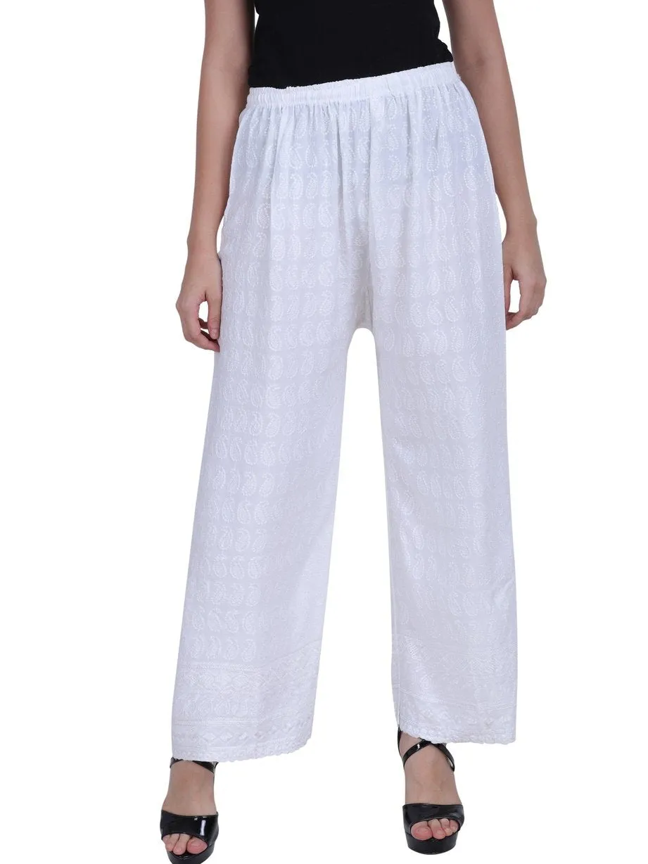 Women's 100% Pure & Soft Rayon Palazzo (Free Size) White