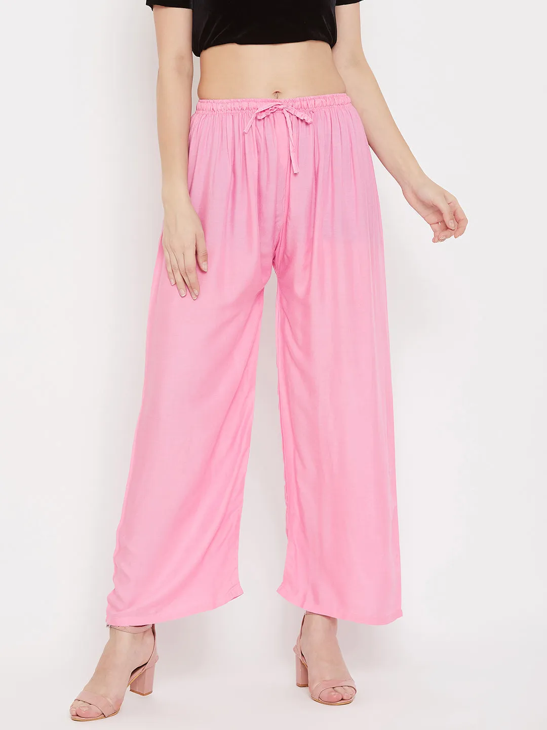 Women'S Baby Pink Straight Solid Palazzo