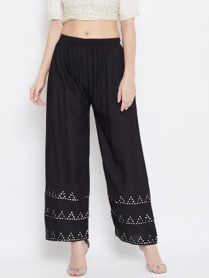 Women'S Black Straight Hem Design Palazzo