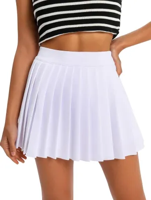 Women's High Waisted Pleated Tennis Skirt School A-Line Skater Mini Skirt with Built-in Shorts Lining