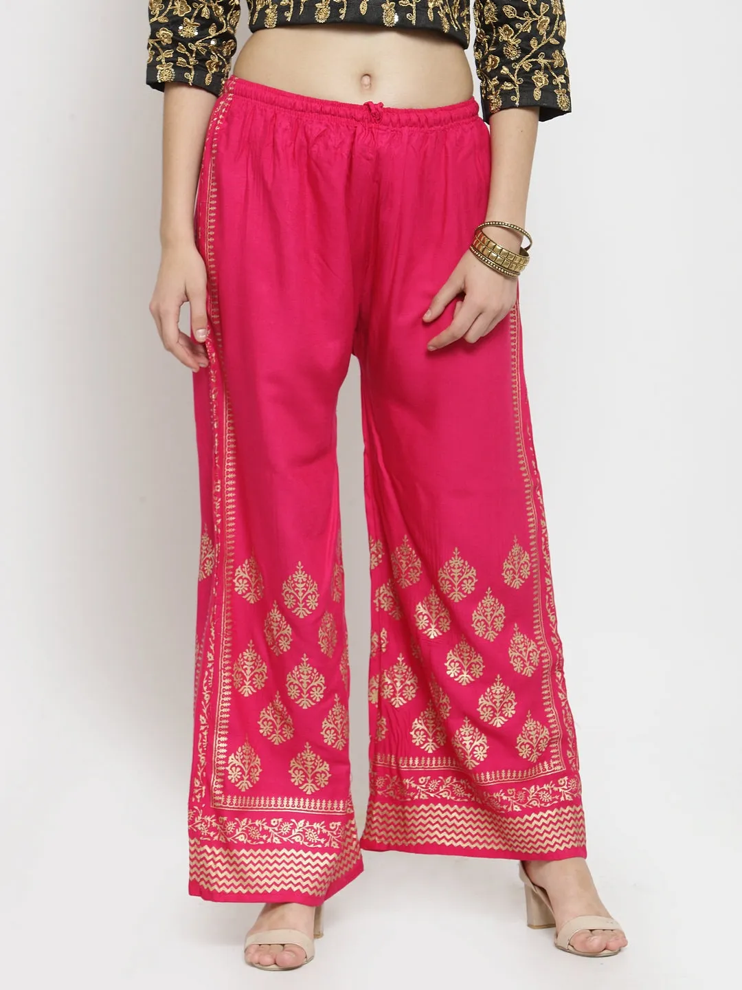 Women'S Magenta Printed Rayon Palazzo