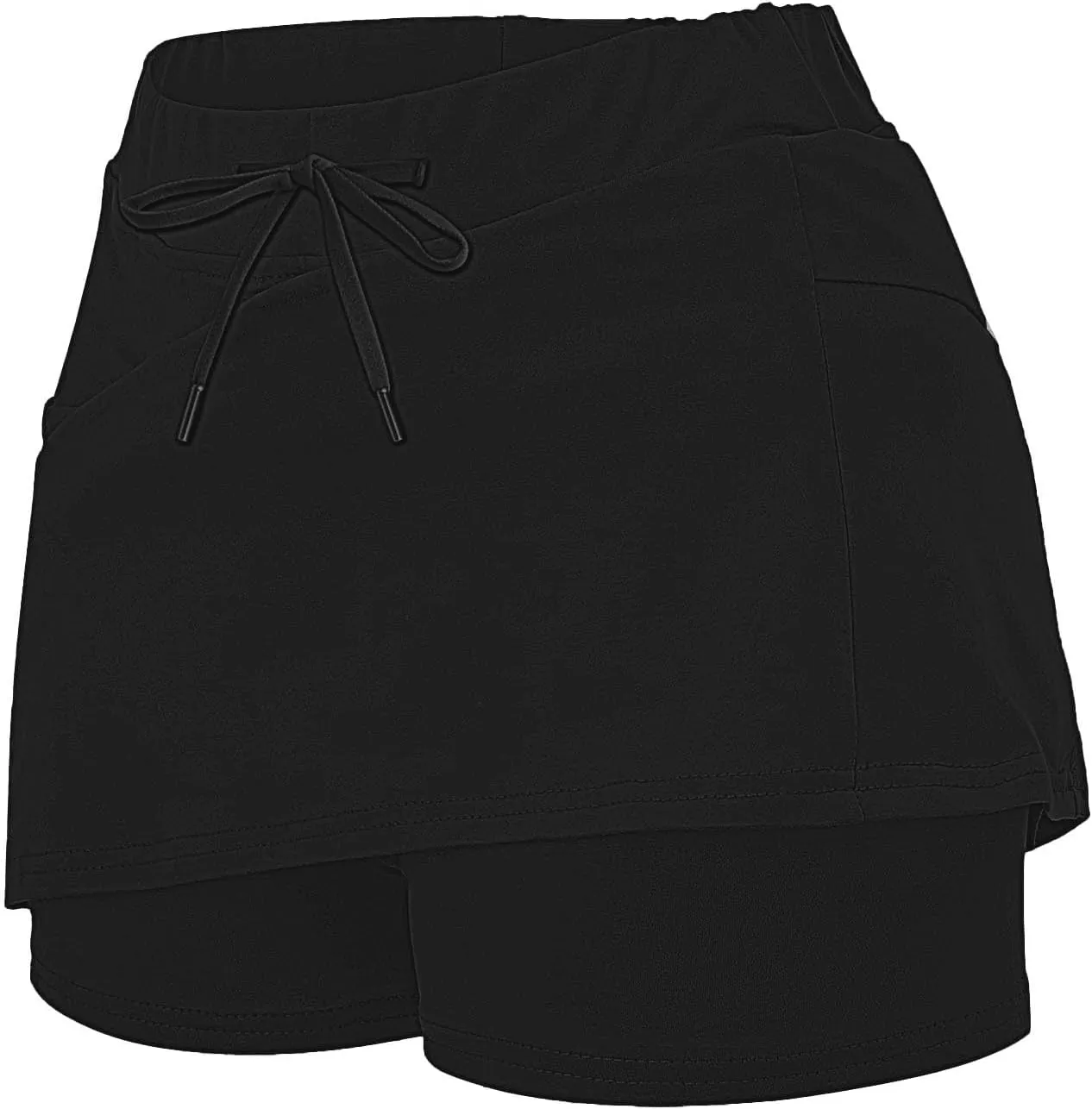 Women's Pocket Pants Solid Mid Waist Culottes Short Skirts Skinny Pants Tennis Skirts