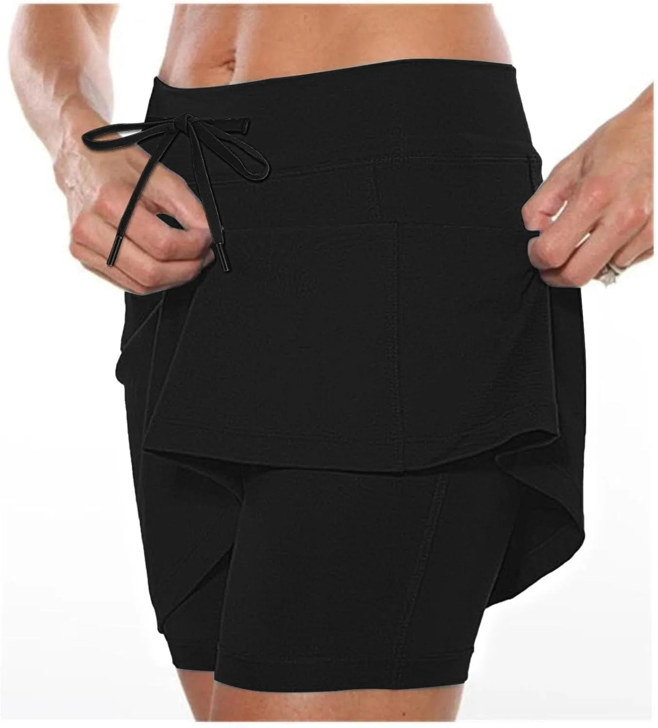Women's Pocket Pants Solid Mid Waist Culottes Short Skirts Skinny Pants Tennis Skirts