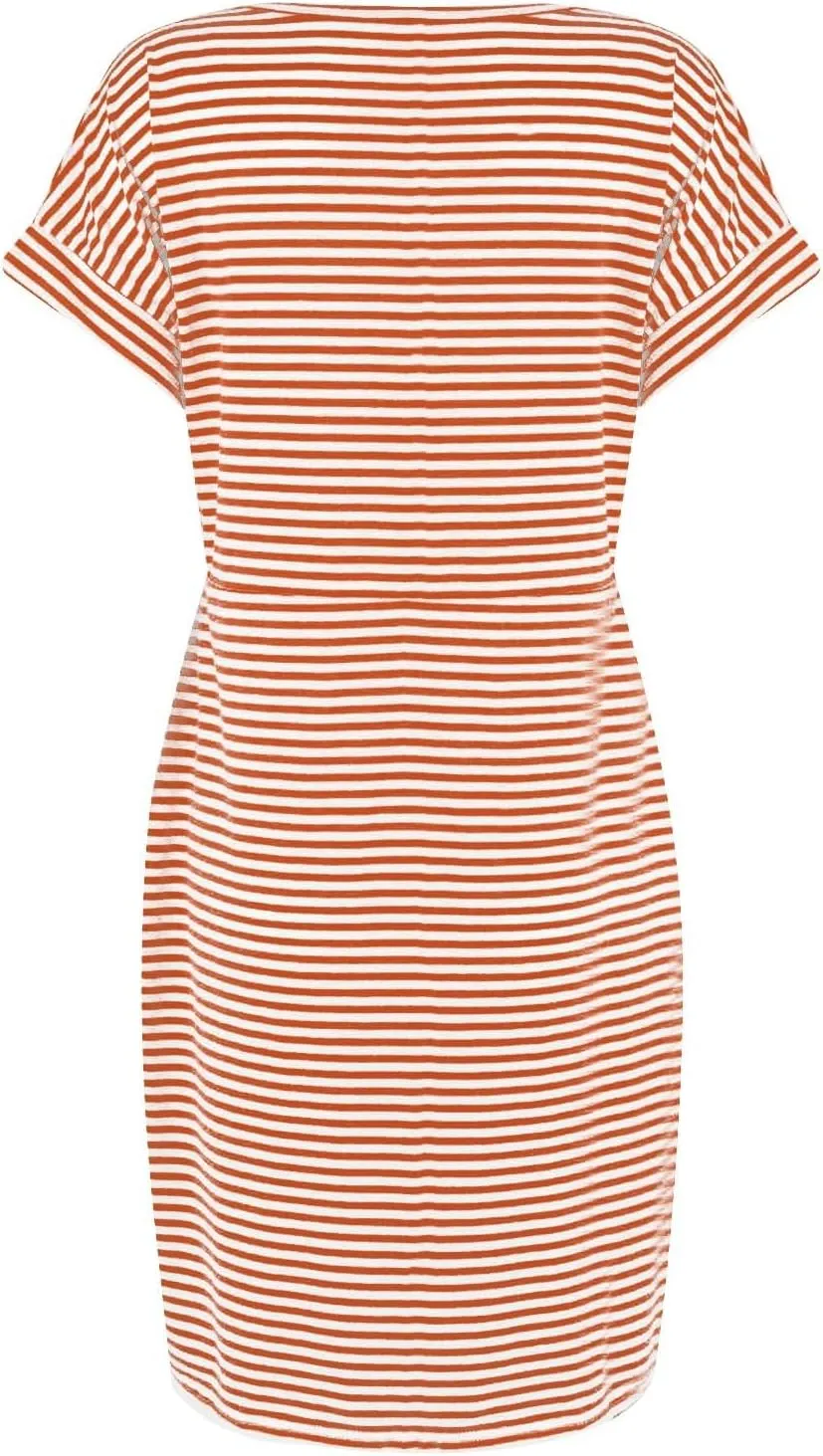 Women's Summer Dresses Striped Short Sleeve Croop Neck T Shirt Dress Tie Waist Fashion Trendy Dressy Sundress 2025