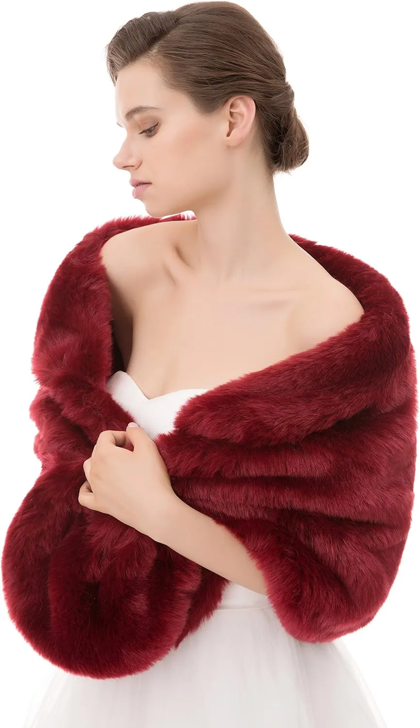 WOWBRIDAL Women's Winter Warm Faux Fur Shawl Coat Jacket Parka Outerwear Tops