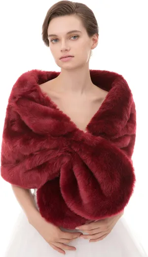 WOWBRIDAL Women's Winter Warm Faux Fur Shawl Coat Jacket Parka Outerwear Tops
