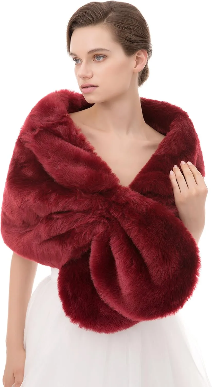 WOWBRIDAL Women's Winter Warm Faux Fur Shawl Coat Jacket Parka Outerwear Tops