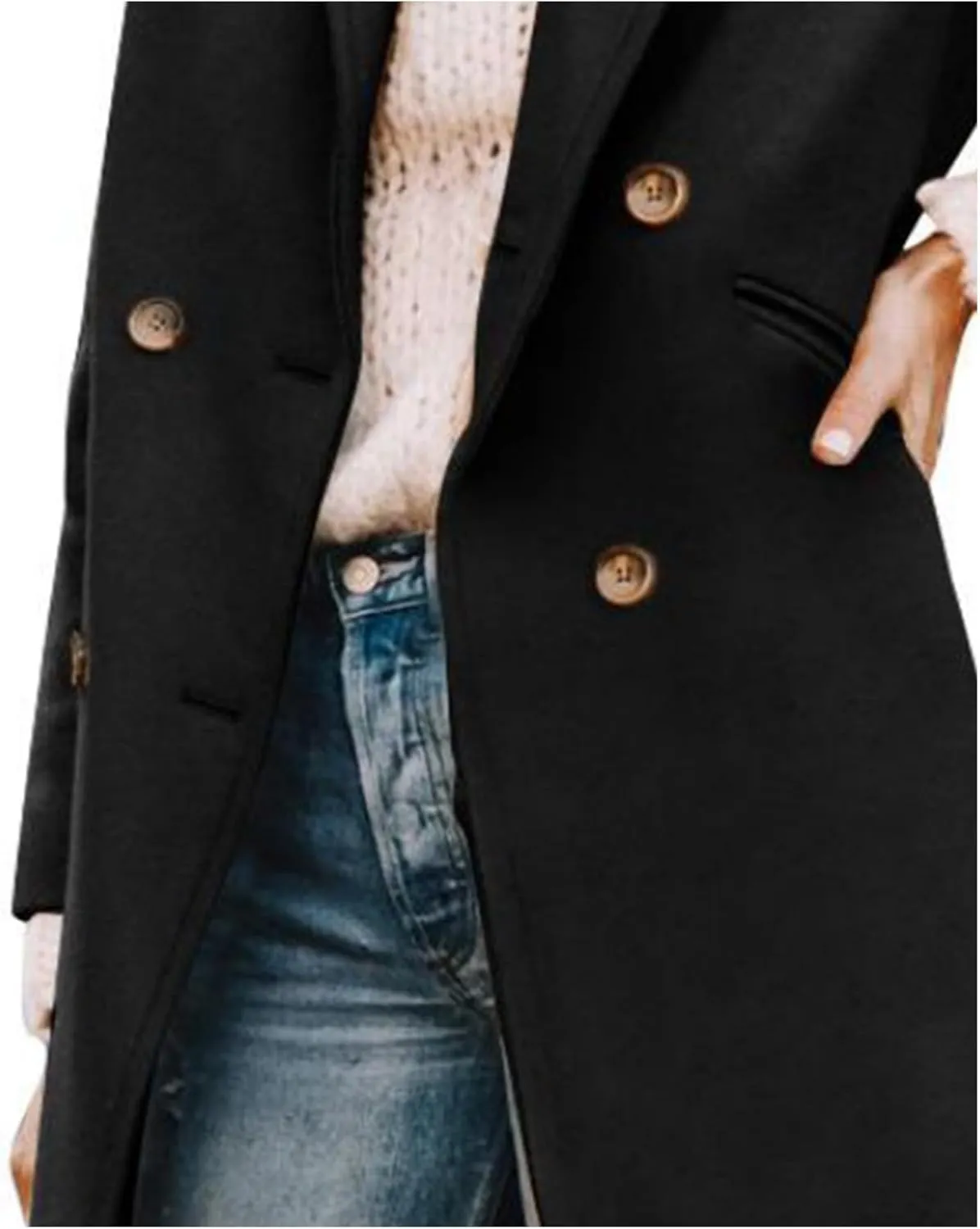 xxxiticat Women's Double Breasted Peacoat Wool Notched Lapel Trench Coat Winter Mid Length Long Jacket Overcoat