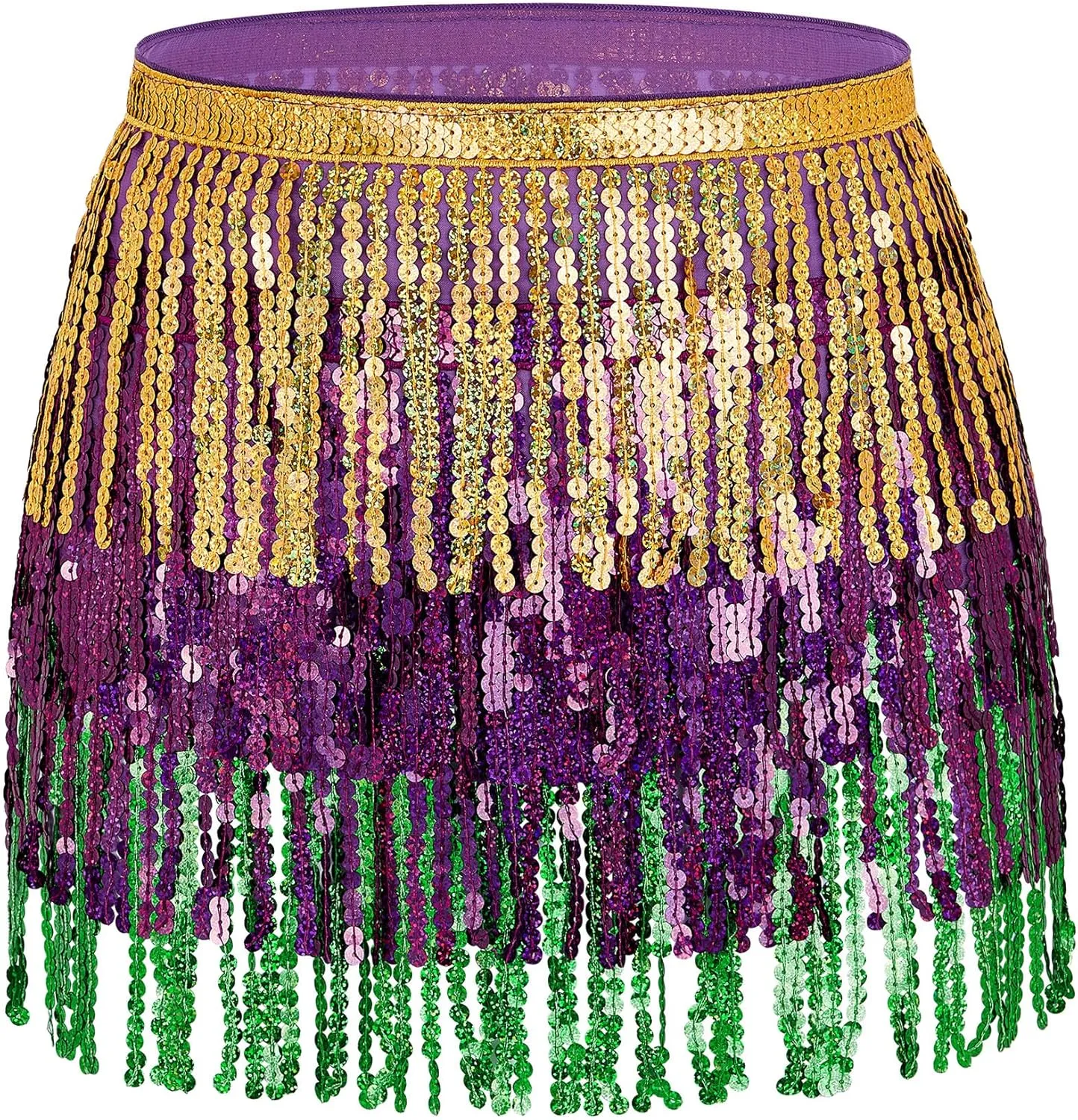 Zando Women's Belly Dance Hip Scarf Skirt Sparkly Tassel Disco Outfits Sequin Wrap Rave Costumes Fringe Skirt