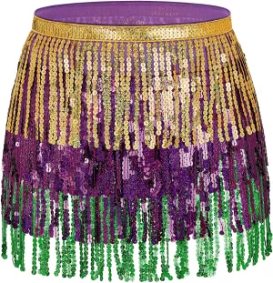 Zando Women's Belly Dance Hip Scarf Skirt Sparkly Tassel Disco Outfits Sequin Wrap Rave Costumes Fringe Skirt